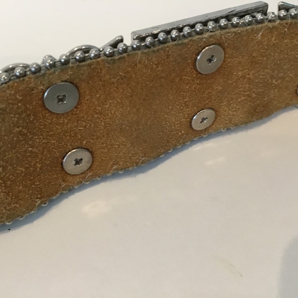 WB Atlas Belt Brown Pony Hair Teal Crystals Silver Tone Metal Size S main image 9